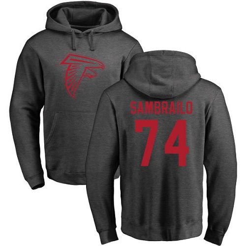 Atlanta Falcons Men Ash Ty Sambrailo One Color NFL Football #74 Pullover Hoodie Sweatshirts->nfl t-shirts->Sports Accessory